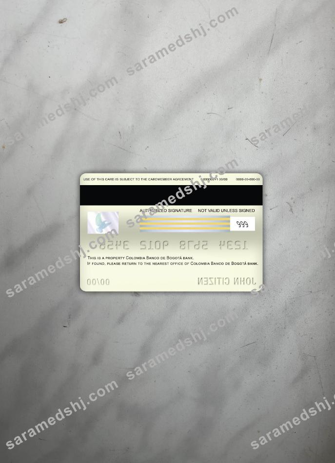 Colombia Banco de bogotá bank visa debit card photolook back